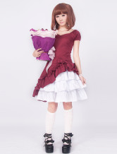 コスチューム 正統派 ロリータワンピース お姫系ゴスロリ【素材：コットン／色：ワインレッド・ホワイト】