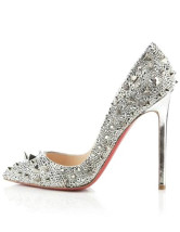 Escarpins d'argent élégant en flanelle de 4 1/3'' talons 