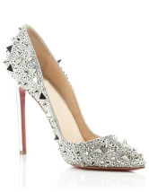 Escarpins d'argent élégant en flanelle de 4 1/3'' talons 