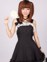 Robe de lolita noire et classique de Lolita en coton avec ride et nœud papillon 