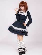 Cotton Blue Long Sleeves Cotton Cosplay Lolita Dress