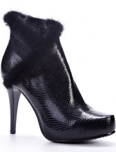 Black PU Flannel 4 1/3'' High Heel Ladies Short Boots