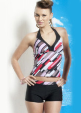 Popular Red Strips Polyester Two-Piece Swimsuit For Women