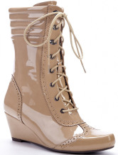 Trendy Khaki PU 2 2/5'' High Wedge Boots For Women