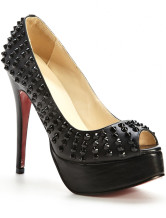 Chaussures noires de 4 3/4'' talons et d'orteils voyants en peau de mouton 