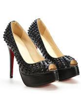 Chaussures noires de 4 3/4'' talons et d'orteils voyants en peau de mouton 