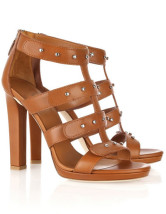 Sandales en brun splendide à talons hauts en cuir de bœuf 