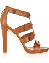 Sandales en brun splendide à talons hauts en cuir de bœuf 