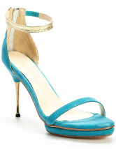 Modern Green 3 9/10'' High Heel Sheepskin Suede Fashion Sandals