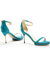 Modern Green 3 9/10'' High Heel Sheepskin Suede Fashion Sandals