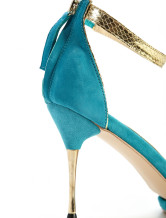 Modern Green 3 9/10'' High Heel Sheepskin Suede Fashion Sandals