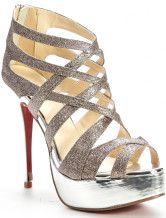 Sandales d'argent à talons hauts avec plate-forme et paillettes pour la soirée 