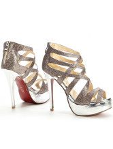 Sandales d'argent à talons hauts avec plate-forme et paillettes pour la soirée 