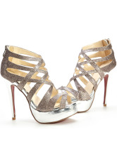 Sandales d'argent à talons hauts avec plate-forme et paillettes pour la soirée 