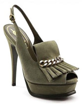 Chaussures à talons hauts en vert d'olive à talons hauts avec plate-forme et d'orteil aigu en peau de mouton 