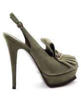 Chaussures à talons hauts en vert d'olive à talons hauts avec plate-forme et d'orteil aigu en peau de mouton 