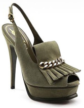Chaussures à talons hauts en vert d'olive à talons hauts avec plate-forme et d'orteil aigu en peau de mouton 