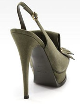 Chaussures à talons hauts en vert d'olive à talons hauts avec plate-forme et d'orteil aigu en peau de mouton 