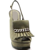 Chaussures à talons hauts en vert d'olive à talons hauts avec plate-forme et d'orteil aigu en peau de mouton 