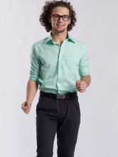 Verde formal de rayas de algodón de manga larga para hombre  's camisetas