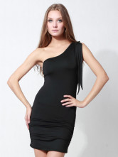 Magnifique robe de club en spandex et polyester noir à une épaule sans manches