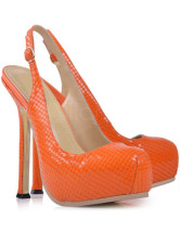 Chaussures oranges pour femmes en PU noir avec baudier plateforme à talon haut