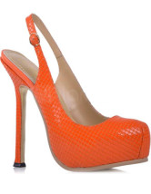 Chaussures oranges pour femmes en PU noir avec baudier plateforme à talon haut