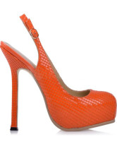 Chaussures oranges pour femmes en PU noir avec baudier plateforme à talon haut