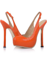 Chaussures oranges pour femmes en PU noir avec baudier plateforme à talon haut