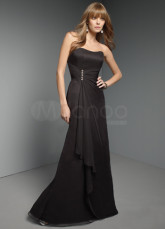 Slim Black Chiffon Strapless Floor Length Bridesmaid Dress