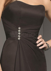Slim Black Chiffon Strapless Floor Length Bridesmaid Dress