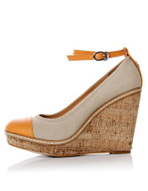 Attractive Khaki 3 1/5'' High Heel Cowhide Womens Wedge Shoes