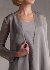 Classic Silver Gray Chiffon Mother Of The Bride Pant Suits