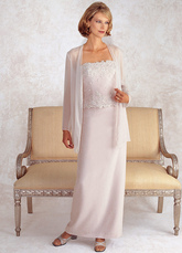 Two-Piece Strapless Beaded Chiffon Satin Mother Of Bride And Groom Dress