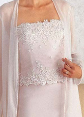 Two-Piece Strapless Beaded Chiffon Satin Mother Of Bride And Groom Dress