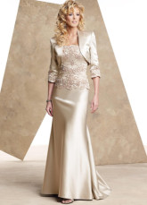 Wonderful Champagne Satin Embroidered Mother of The Bride Dress