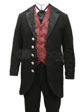 un fabuleux manteau steampunk  plein longueur noir boutonné en tissu de jazz et velours