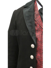 un fabuleux manteau steampunk  plein longueur noir boutonné en tissu de jazz et velours