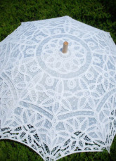 Fantastic White Cotton Stainless Steel Support Wood Handle Wedding Umbrella
