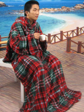 Couverture de Polyester TV avec manches du patron des Plaid rouge