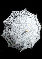 White Hollow Out Cotton Stainless Steel Support Wood Handle Wedding Umbrella
