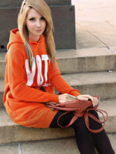 Hoodies orange caractères Polyester coton féminin