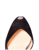 Chaussures noires à talons hauts avec plate-forme en peau de mouton avec boutons rouges