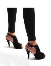 Escarpins fabuleuses noires en daim à bout ouvert hauts talons