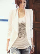La mode court manteau des femmes blanches chiffon sergé Zip