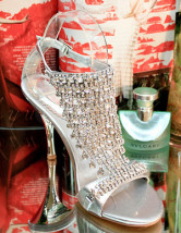Fabuloso Plata 3 9/10'' altos talón PU Womens sandalias