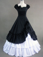 Gothic Lolita Victorian Black And White Cotton Long Formal Dress