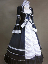 Robe gothique de Lolita noire et blanche en coton avec dentelle de nœud papillon 