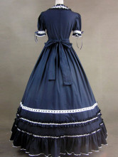Robe gothique de Lolita noire et blanche en coton avec dentelle de nœud papillon 