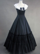 Classic Lolita Victorian Aristocrat Black Cotton Long Dress Floor Length